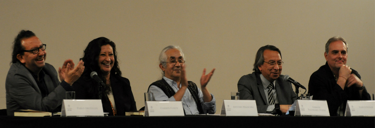 De izquierda a derecha: Pablo Argüelles, Carmen Fuerte, Antonio Malacara, Germán Palomares y Juan González durante la presentación del «Atlas del Jazz en México» en la Sala Manuel M. Ponce del Palacio de Bellas Artes en junio de 2016. Foto: Secretaría de Cultura.